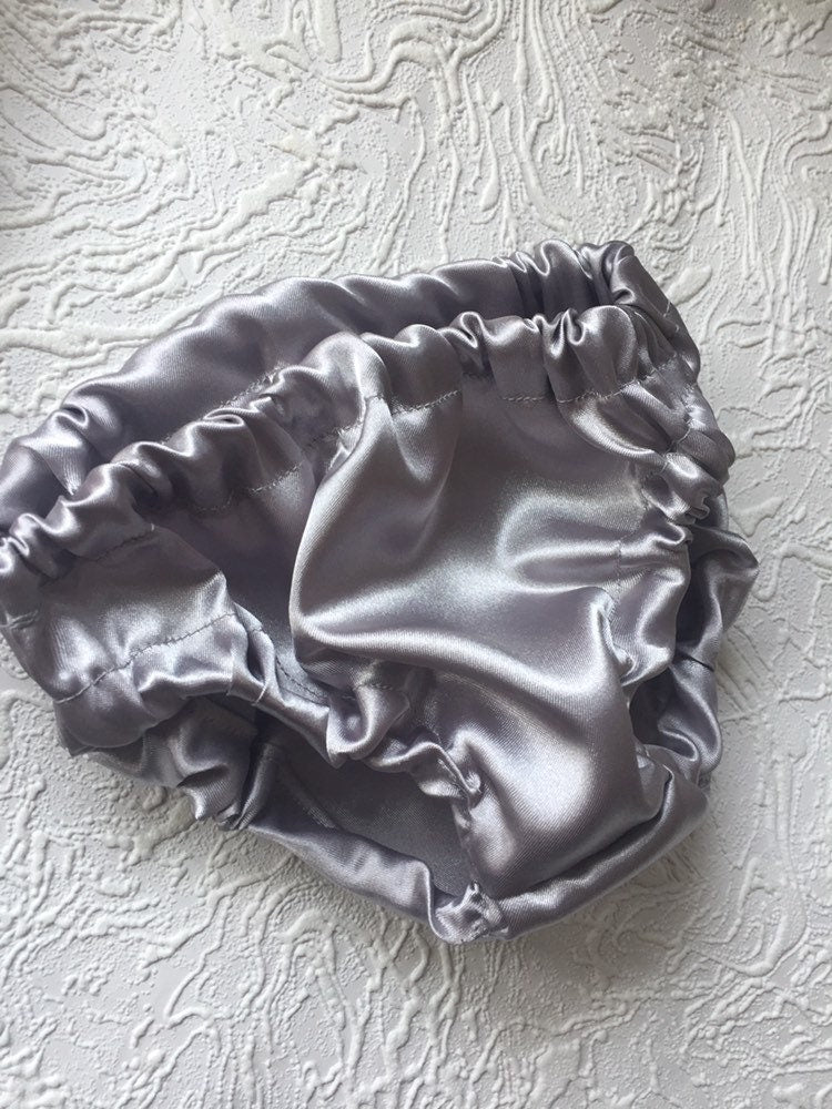 Infant Bloomers - grey Bloomers - Diaper Cover - gray Diaper Cover - Nappy Cover - Baby Shower - Baby Girl Gift - silver bloomer - satin