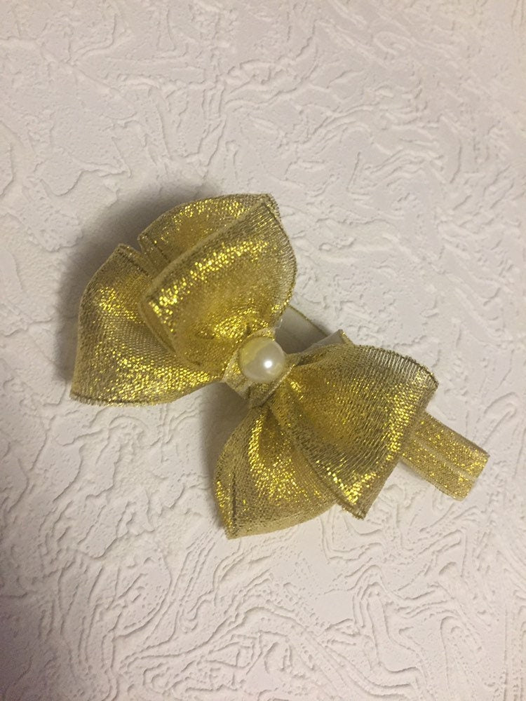 Simple gold baby headband, gold headband, Christmas headband, bow headband, Christmas baby headband, gold sparkle headband, gold bow