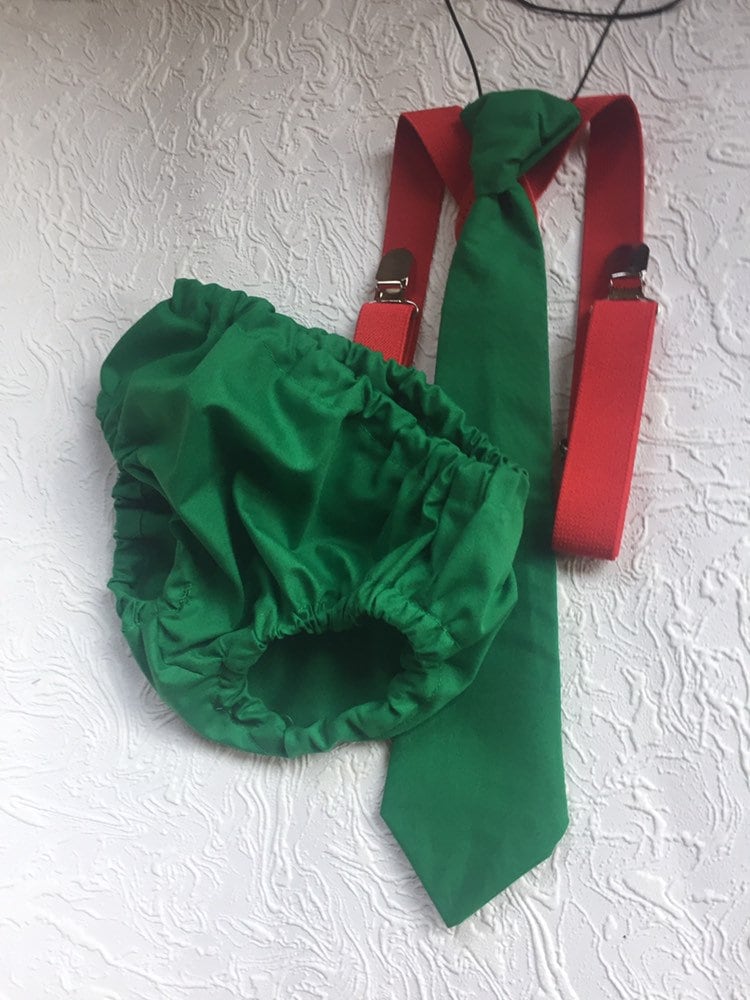 Boy Cake Smash Outfit, Boy 1st birthday Outfit, Boys first birthday,Cake Smash Set, Tie and Diaper Cover, Baby Necktie, Christmas set, Green