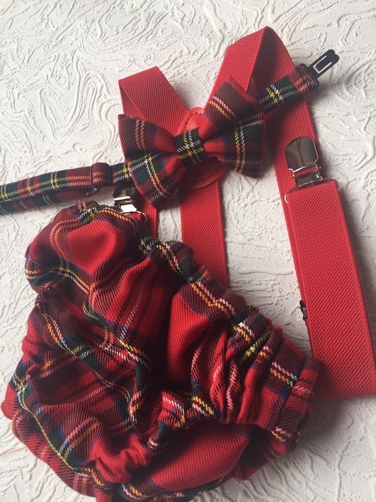 Cake Smash Outfit Boy Girl Buffalo Plaid Set or Buy the Piece Diaper Cover Bow Tie Suspenders Boys First 1st Birthday Tartan Photoshoot