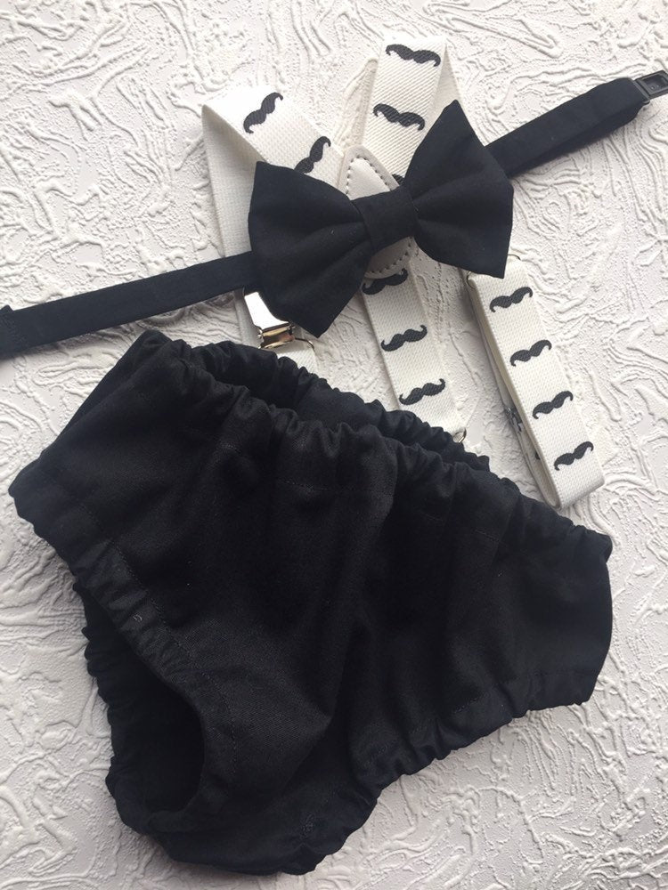 Cake Smash Boy Outfit, Birthday Boy, Black Diaper Cover, Bowtie, Suspender, First Birthday Boy, Boys 1st Birthday