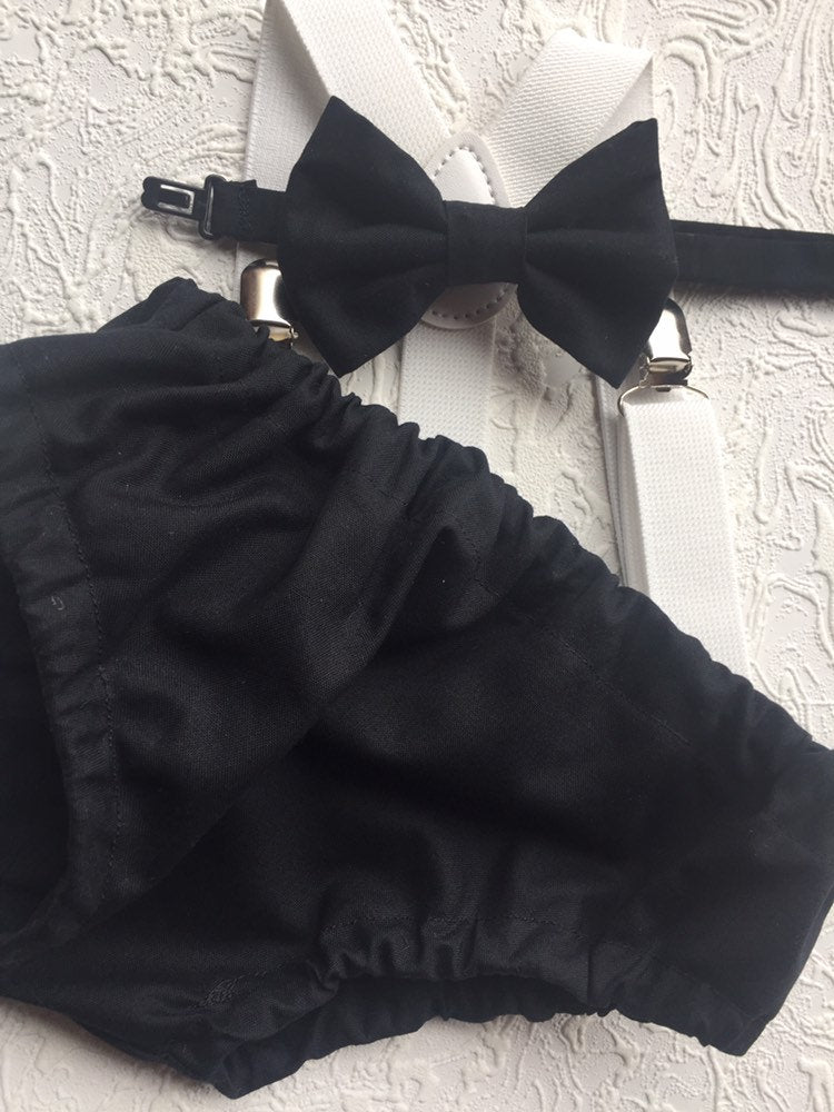 Cake Smash Boy Outfit, Birthday Boy, Black Diaper Cover, Bowtie, Suspender, First Birthday Boy, Boys 1st Birthday