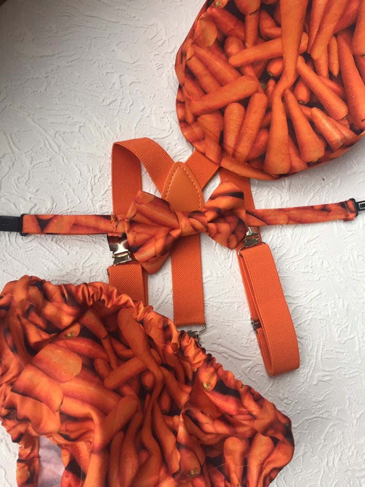 Orange Cake Smash Outfit Boy — 1sth Birthday Outfit Boy — Orange Diaper Cover & Orange Bow Tie with RED Suspenders