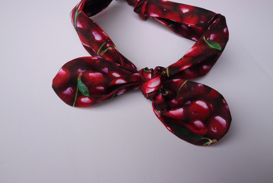 Cherry headband Top Knot headband adult headband girls hair band wide headband cherry top knot fabric headband pixie headband 40’s headband