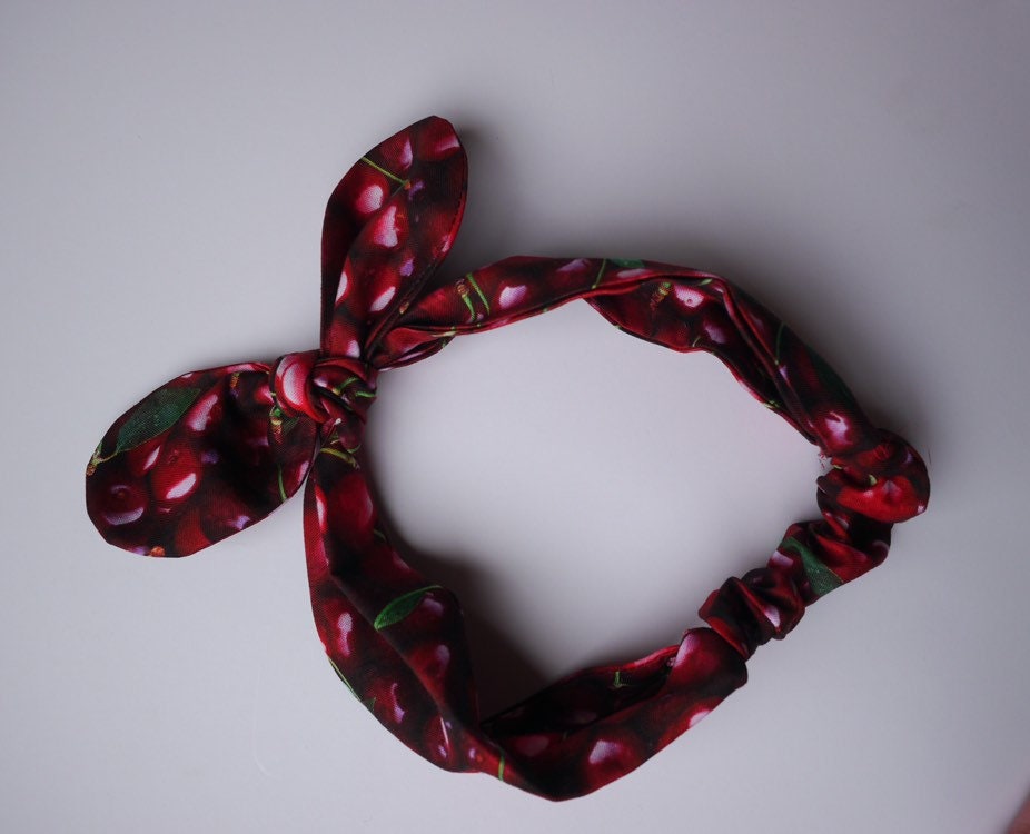 Cherry headband Top Knot headband adult headband girls hair band wide headband cherry top knot fabric headband pixie headband 40’s headband