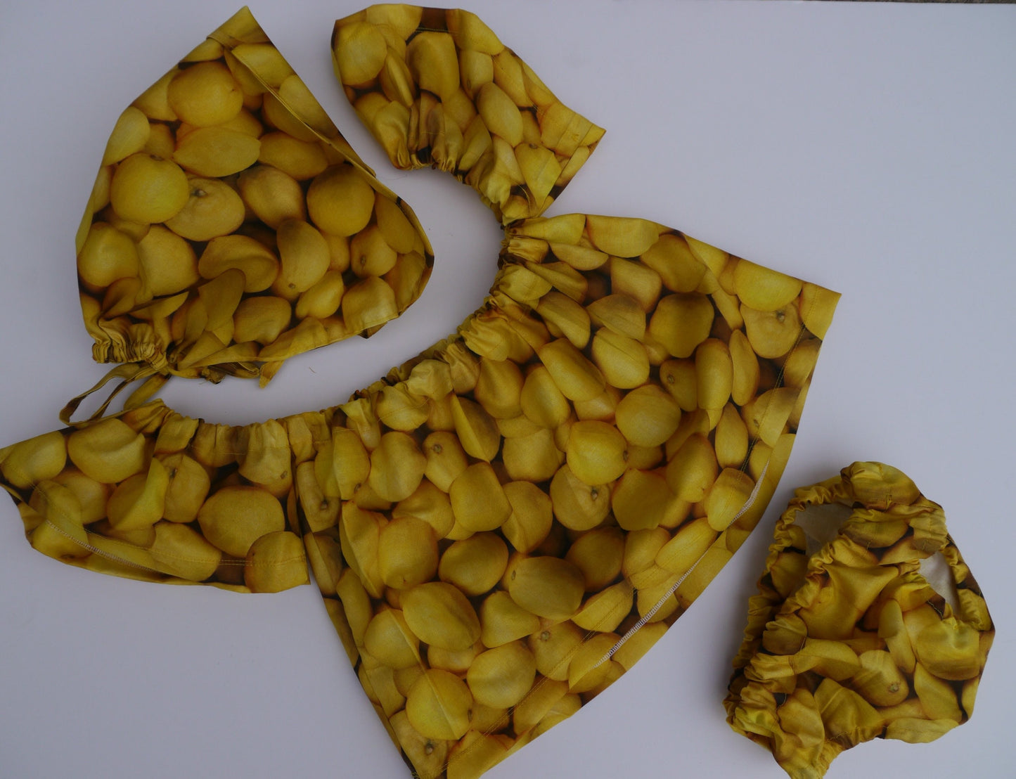 Lemon Sun Hat, Baby Girl Bonnet, Bloomers, set, Diaper Cover, Spring, Baby Outfit, Matching Bonnet And Bloomers, Fruit, off shoulder top