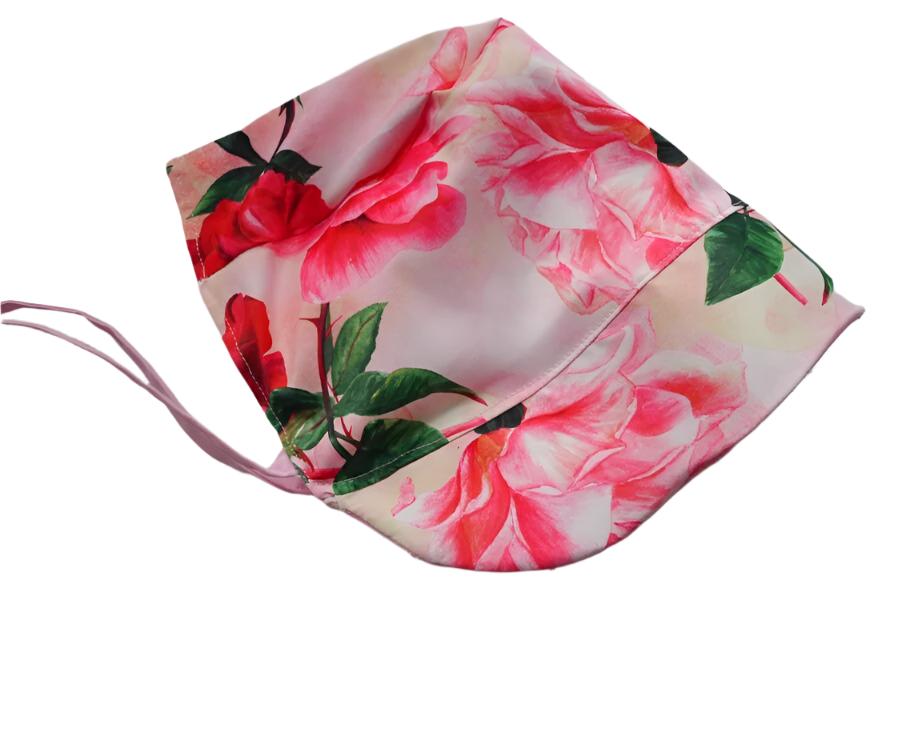 Reversible Pink watercolour flower satin bonnet