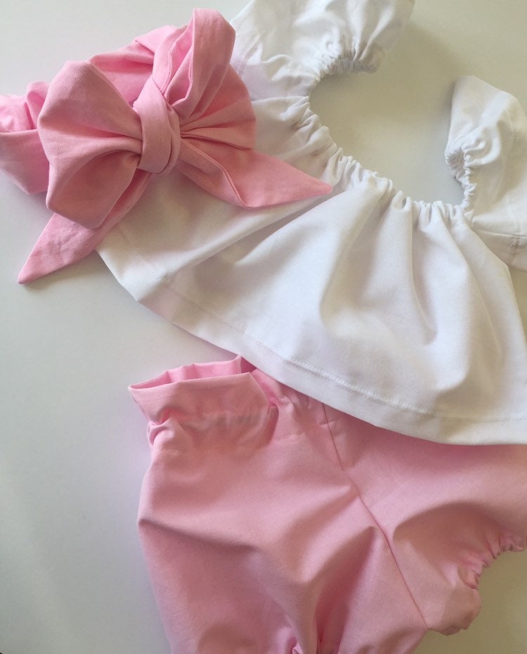 Baby girl set, pink pastel outfit, silk satin, Toddler sets, Baby girl, Shorts and Crop Top, 1st Birthday outfit, Girl clothes, off shoulder