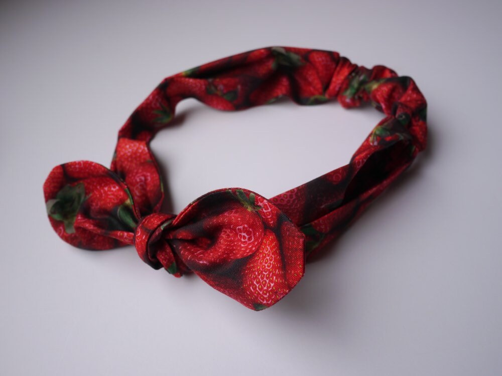 Knotted Headband | Handmade Mommy and Me Head Tie | Strawberries | Strawberry | Strawberry headwrap | Red | Baby Girl | Adult Women