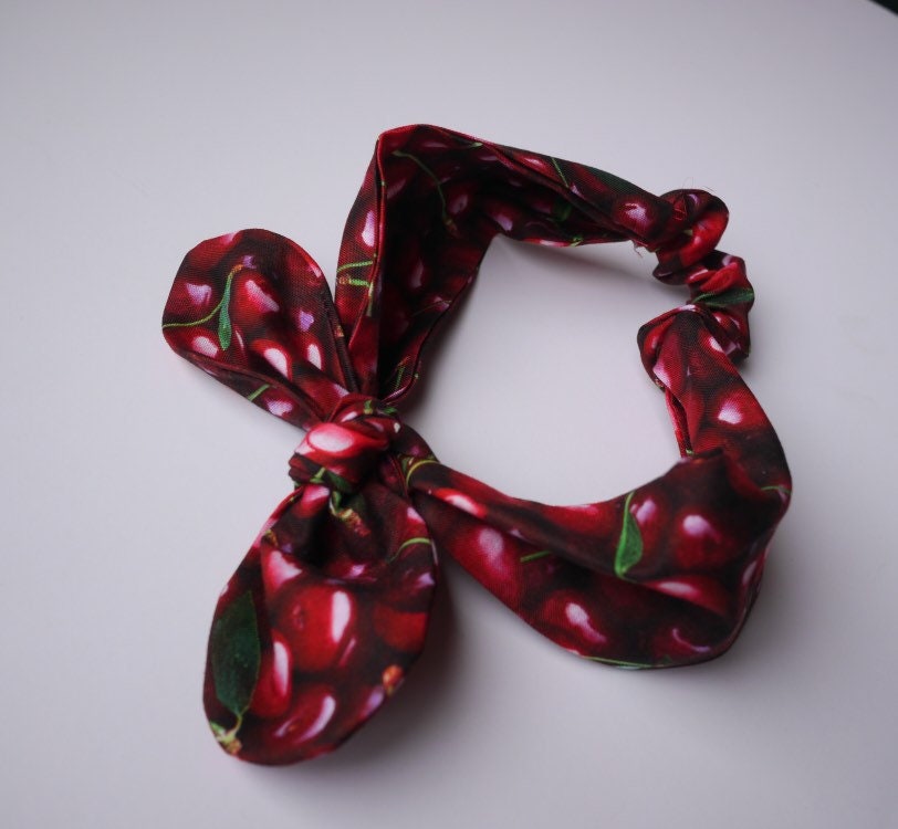 Cherry headband Top Knot headband adult headband girls hair band wide headband cherry top knot fabric headband pixie headband 40’s headband