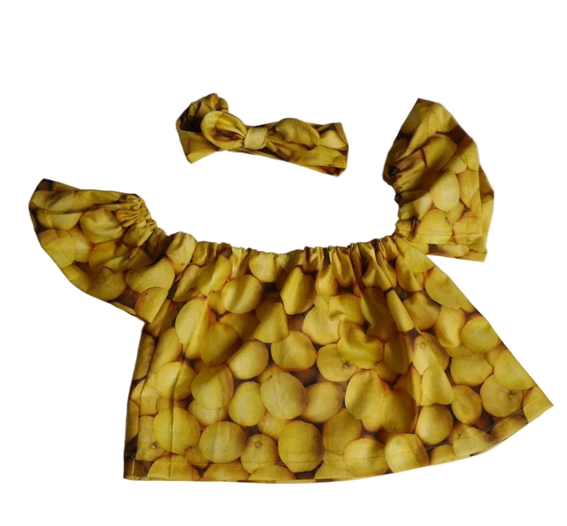 Lemonade off shoulder top, girls lemon crop top, toddler summer crop top, coming home outfits, lemonade birthday, baby outfits, off shoulder