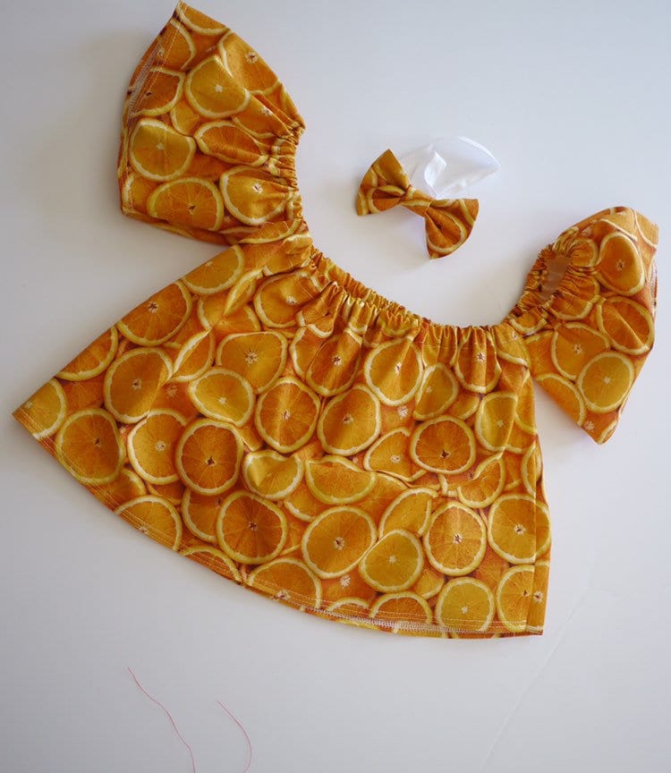 Fruit off shoulder top, girls orange crop top, toddler summer crop top, coming home outfits, orange birthday, baby outfits, off shoulder