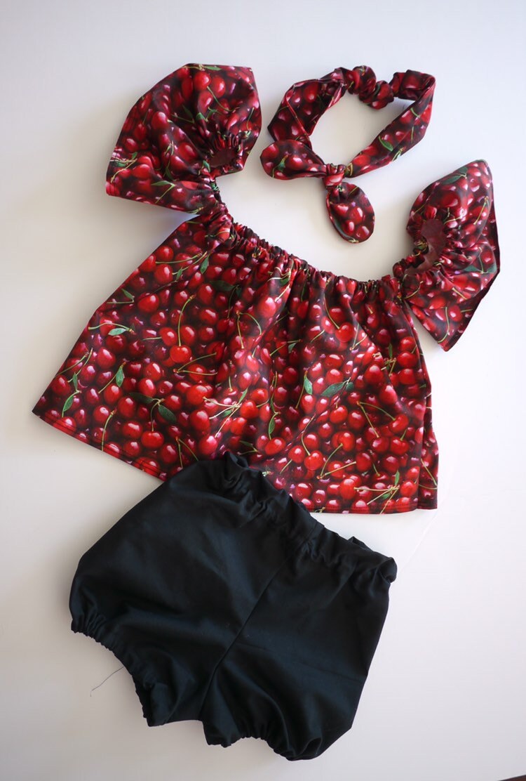 Baby Girl Set, Baby girl clothes, Baby outfit, baby sunsuit, Photography prop, Cherry, Red, Birthday outfit,baby shower gift,summer baby