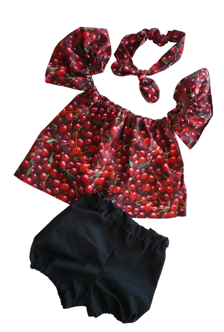 Baby Girl Set, Baby girl clothes, Baby outfit, baby sunsuit, Photography prop, Cherry, Red, Birthday outfit,baby shower gift,summer baby