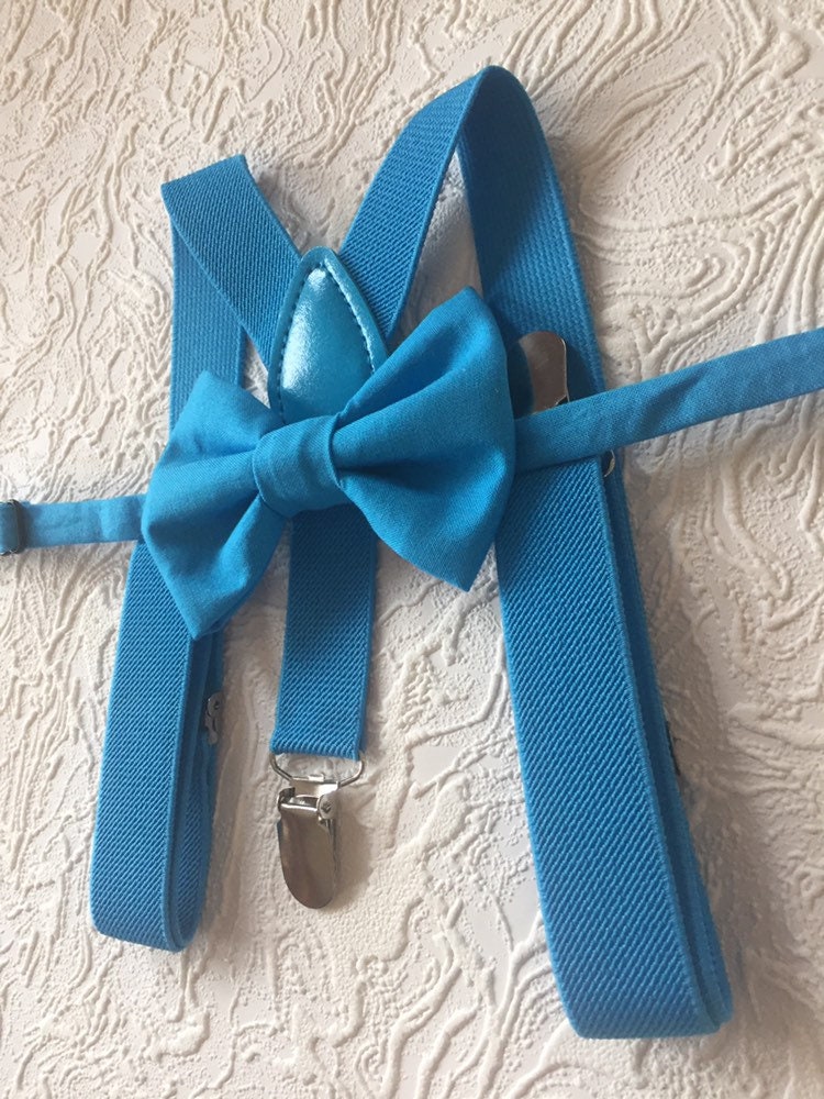 Blue Bow Tie and blue Suspenders, Quality boys, Toddler Suspenders, Boys, Kids, Ring Bearer Gift, Boy Blue, Vibrant blue Braces,