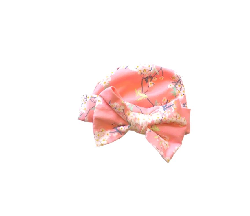 Cherry bow hat in blush pink