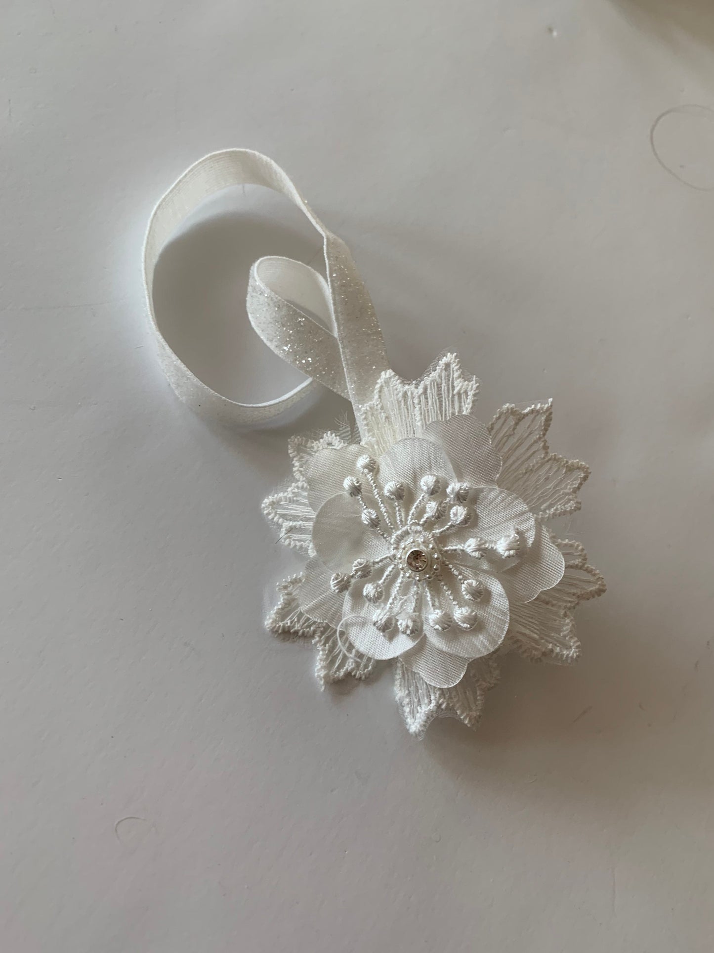 White Baptism headband, Christening headband, Baby girl Headband, newborn headband