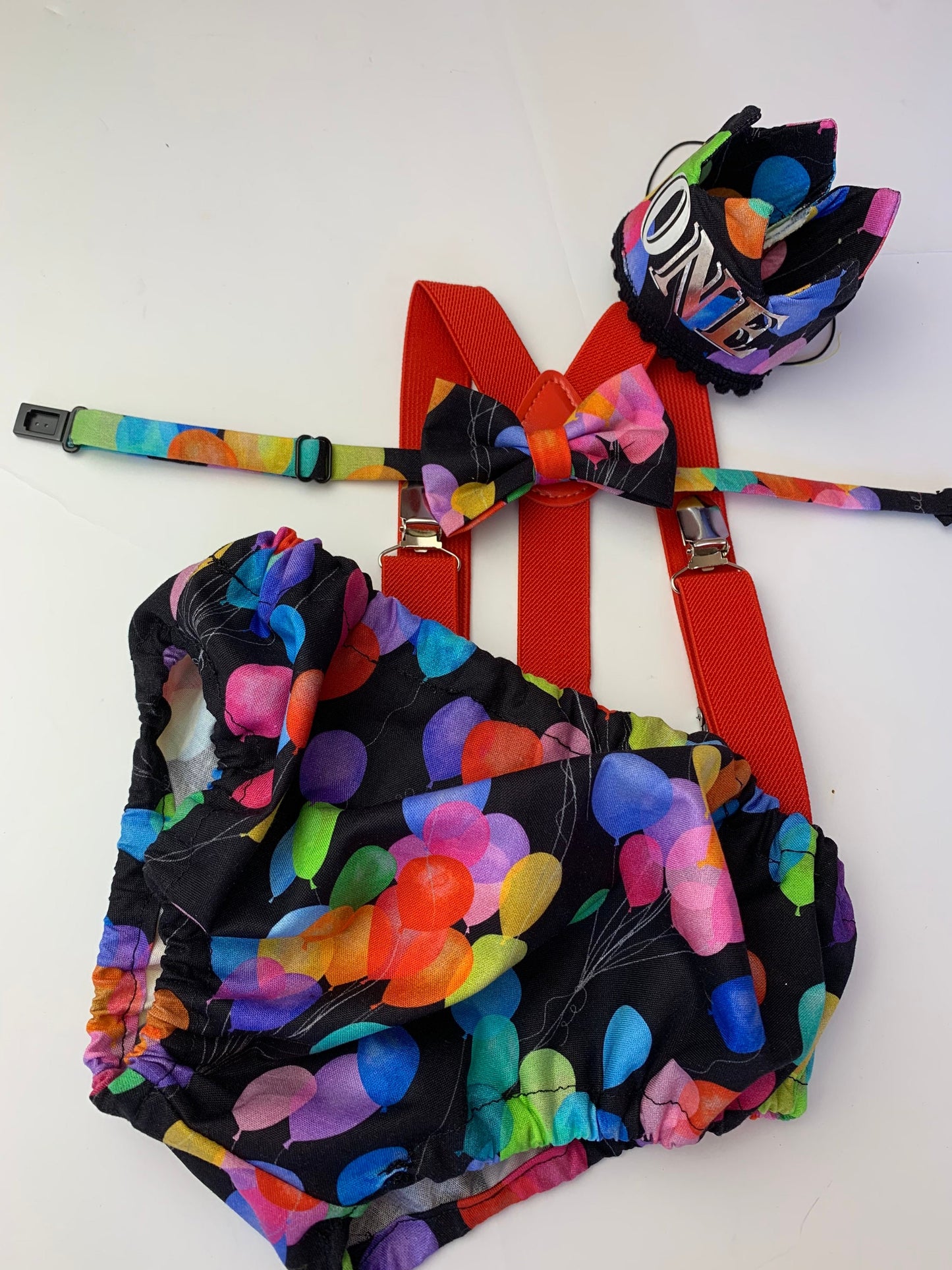 Cake Smash Boy First Birthday super soft black cotton Diaper Cover,red Suspenders,black bow tie, Birthday Photoshoot