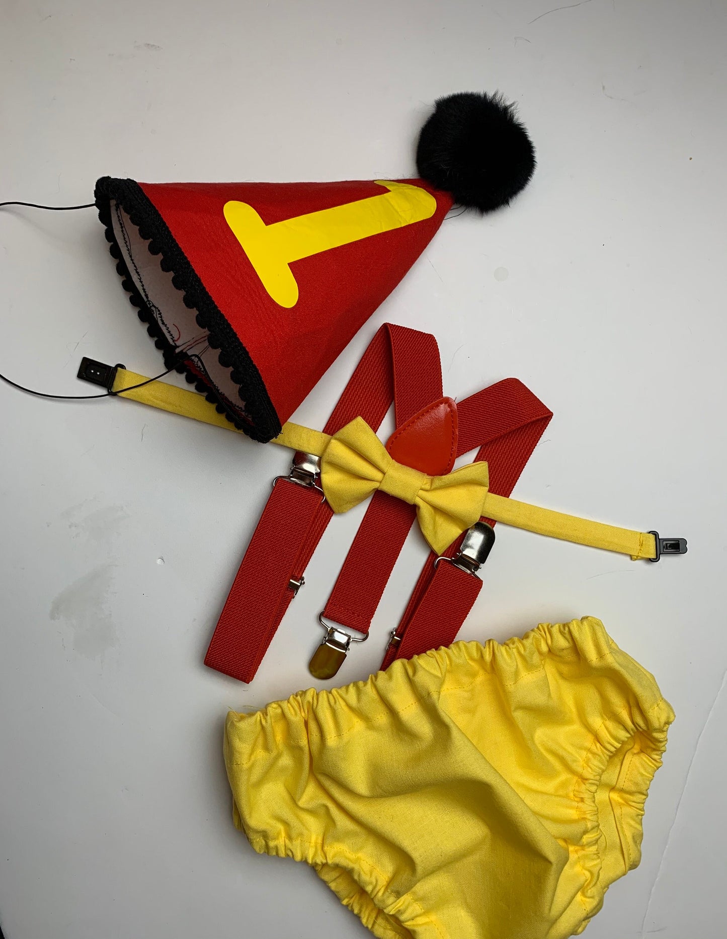 Baby Boy Yellow Cake Smash Outfit -- Baby Boy First Birthday Outfit Yellow and Red