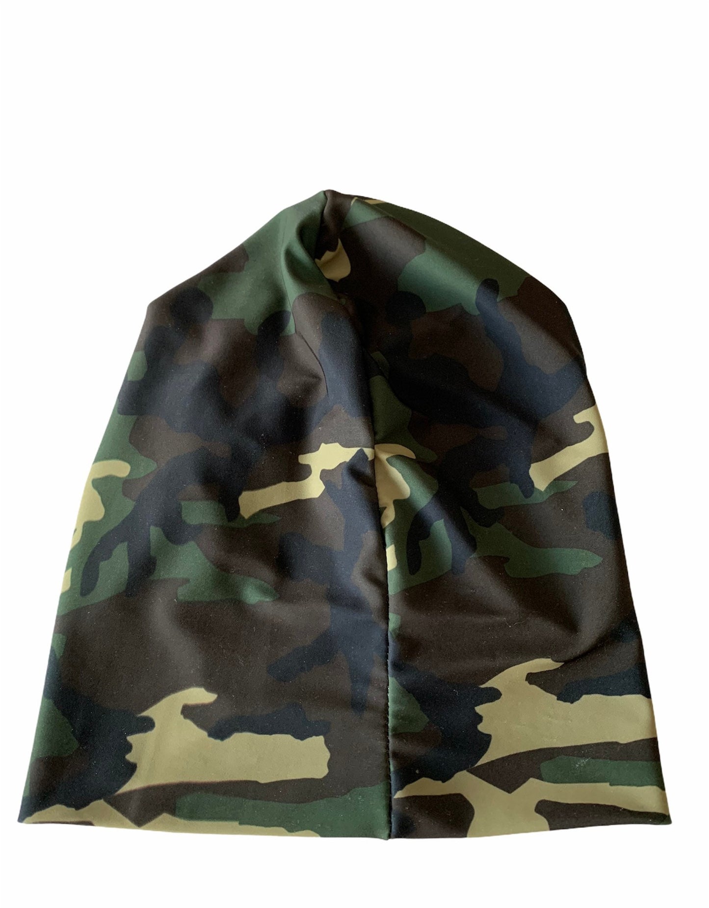 Reversible Green Camo and Solid Black Slouchy Beanie Hat - Unisex Baby Toddler Kids Women Men Adult