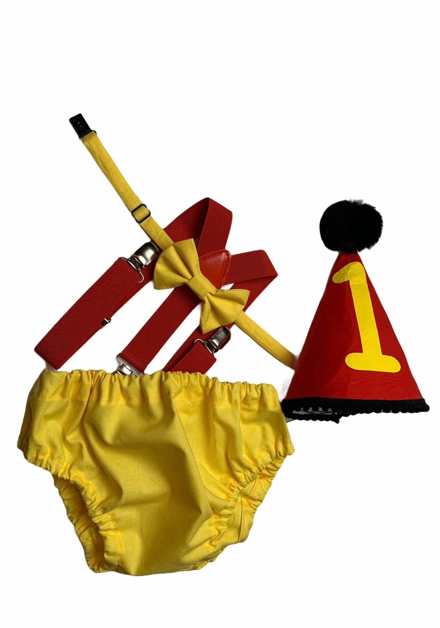 Baby Boy Yellow Cake Smash Outfit -- Baby Boy First Birthday Outfit Yellow and Red