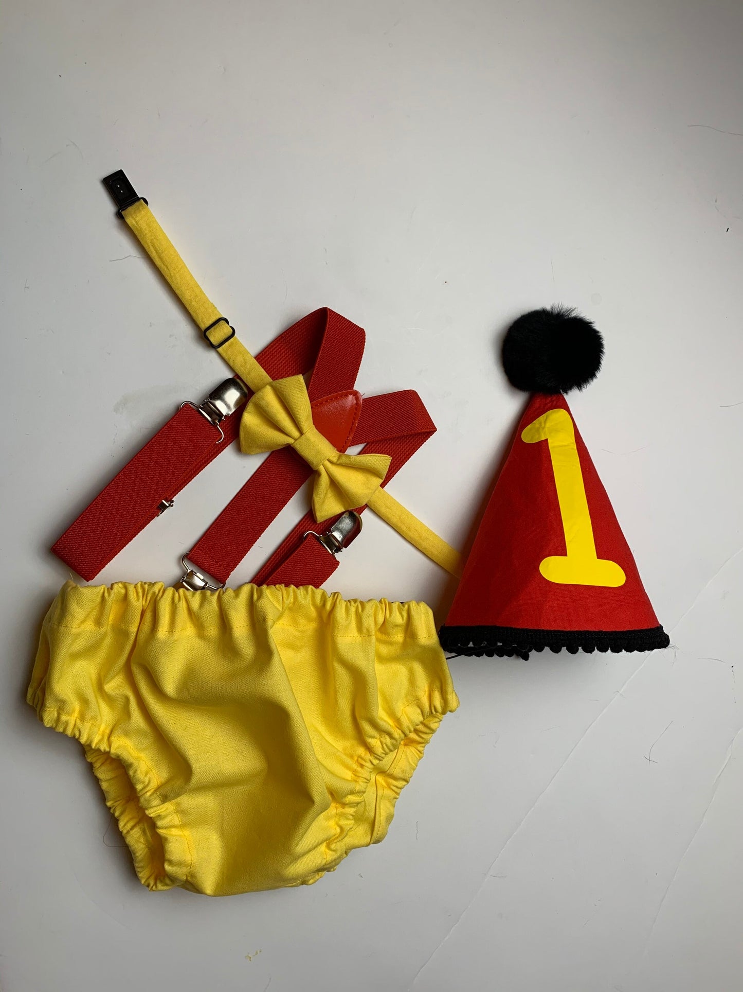 Baby Boy Yellow Cake Smash Outfit -- Baby Boy First Birthday Outfit Yellow and Red