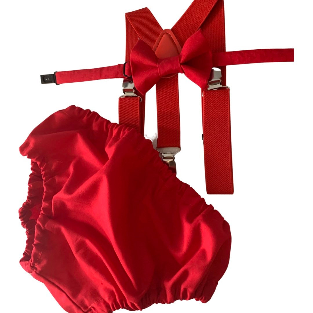 red cake smash outfit boy, red boys bow tie, red bow tie, smash cake outfit boy, red diaper cover bow tie, red baby bow tie, black suspender