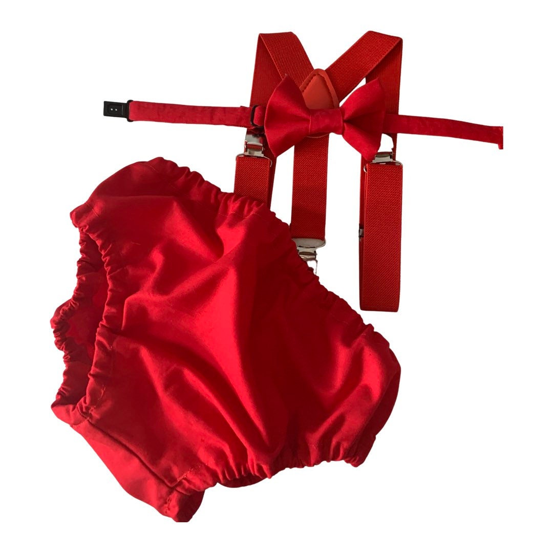 red cake smash outfit boy, red boys bow tie, red bow tie, smash cake outfit boy, red diaper cover bow tie, red baby bow tie, black suspender