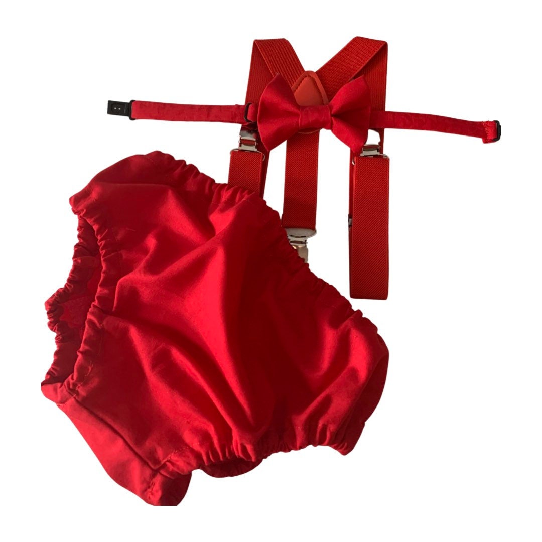 red cake smash outfit boy, red boys bow tie, red bow tie, smash cake outfit boy, red diaper cover bow tie, red baby bow tie, black suspender