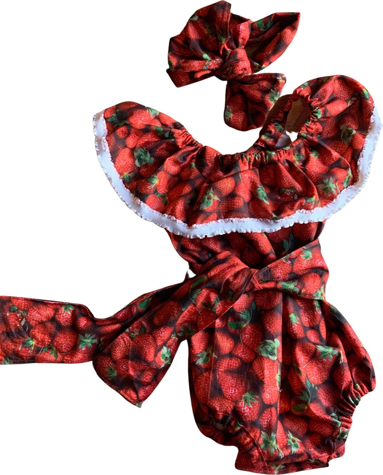 Strawberry Summer romper with bow wrap