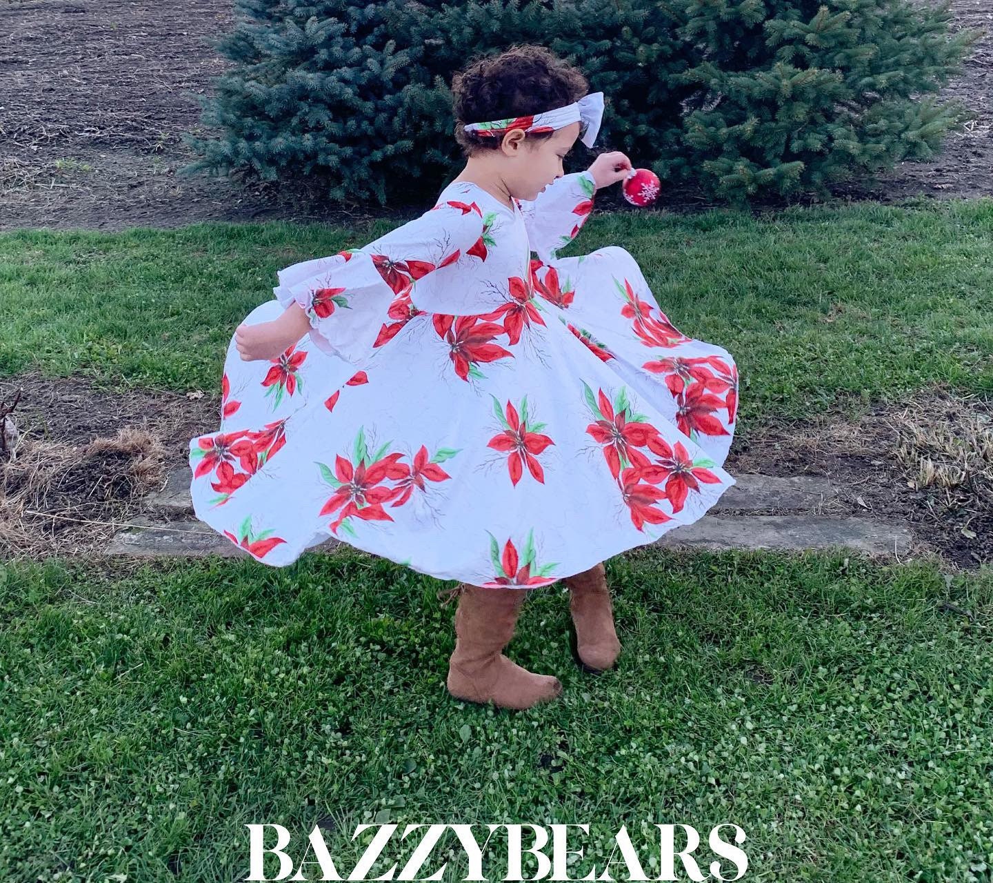 Poinsettia Christmas Twirl dress for girls