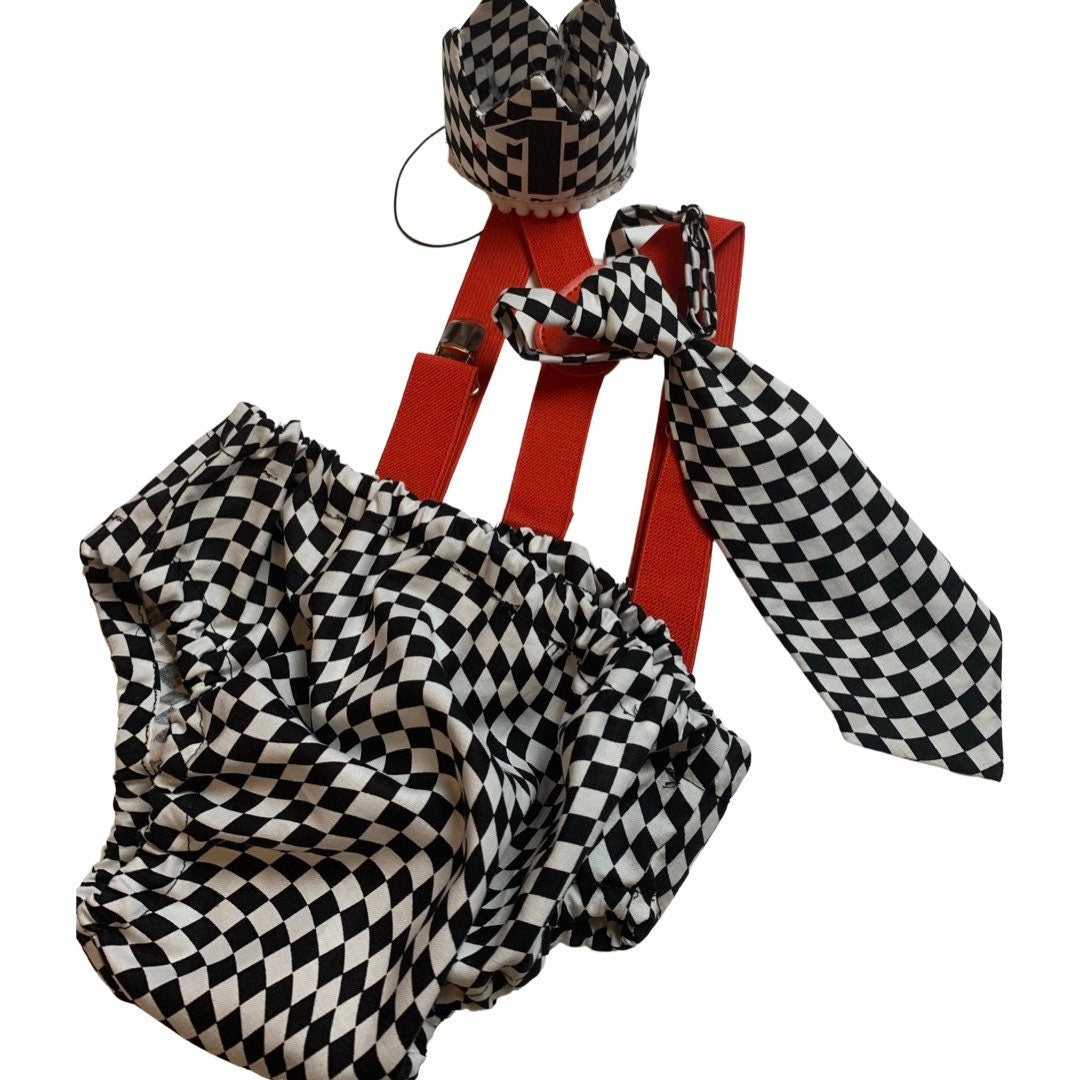 First Birthday Cake Smash Outfit Racing car Red Black yellow Car flames Diaper Cover neck Tie for Baby Boy racing cake smash