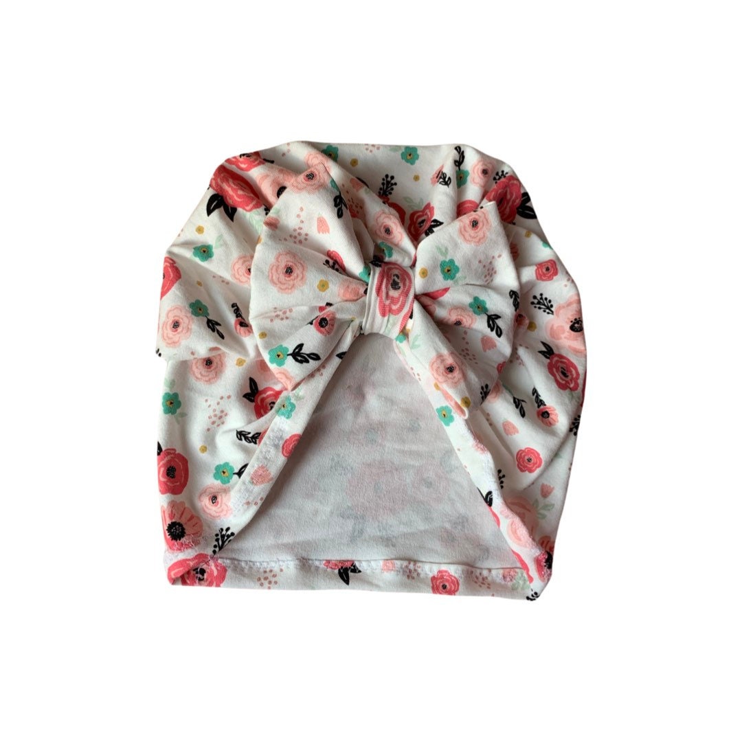 Swaddle Set in blush Floral with Bow Turban hat