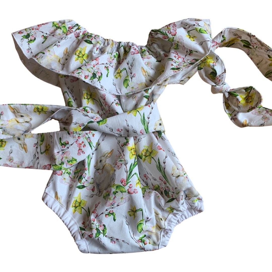 Baby Girl Easter Bunny Romper Daffodil Outfit