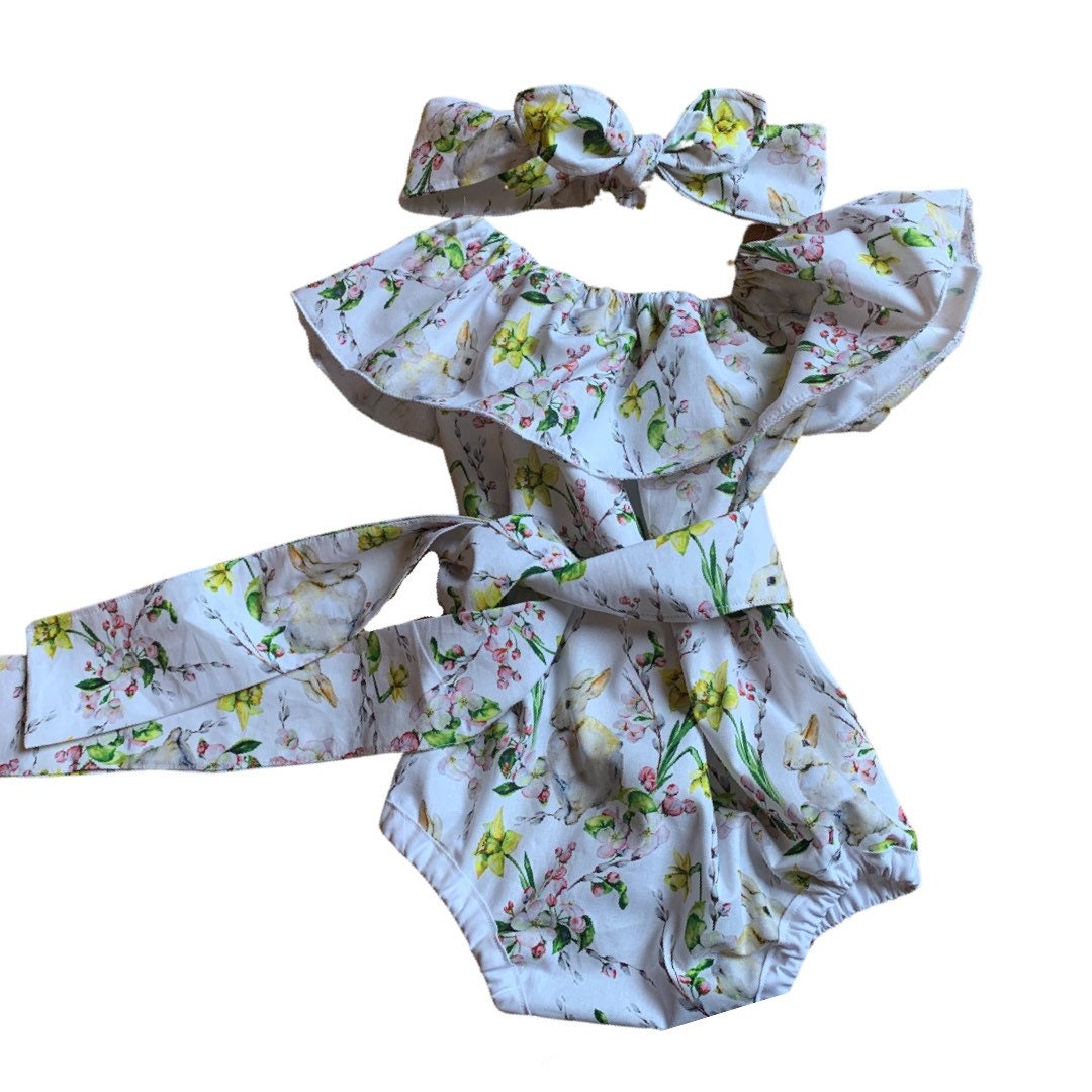 Baby Girl Easter Bunny Romper Daffodil Outfit
