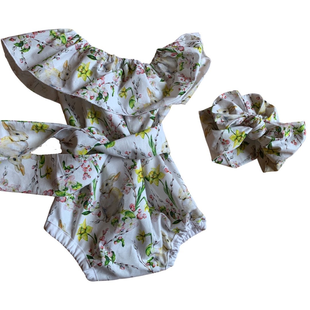 Baby Girl Easter Bunny Romper Daffodil Outfit
