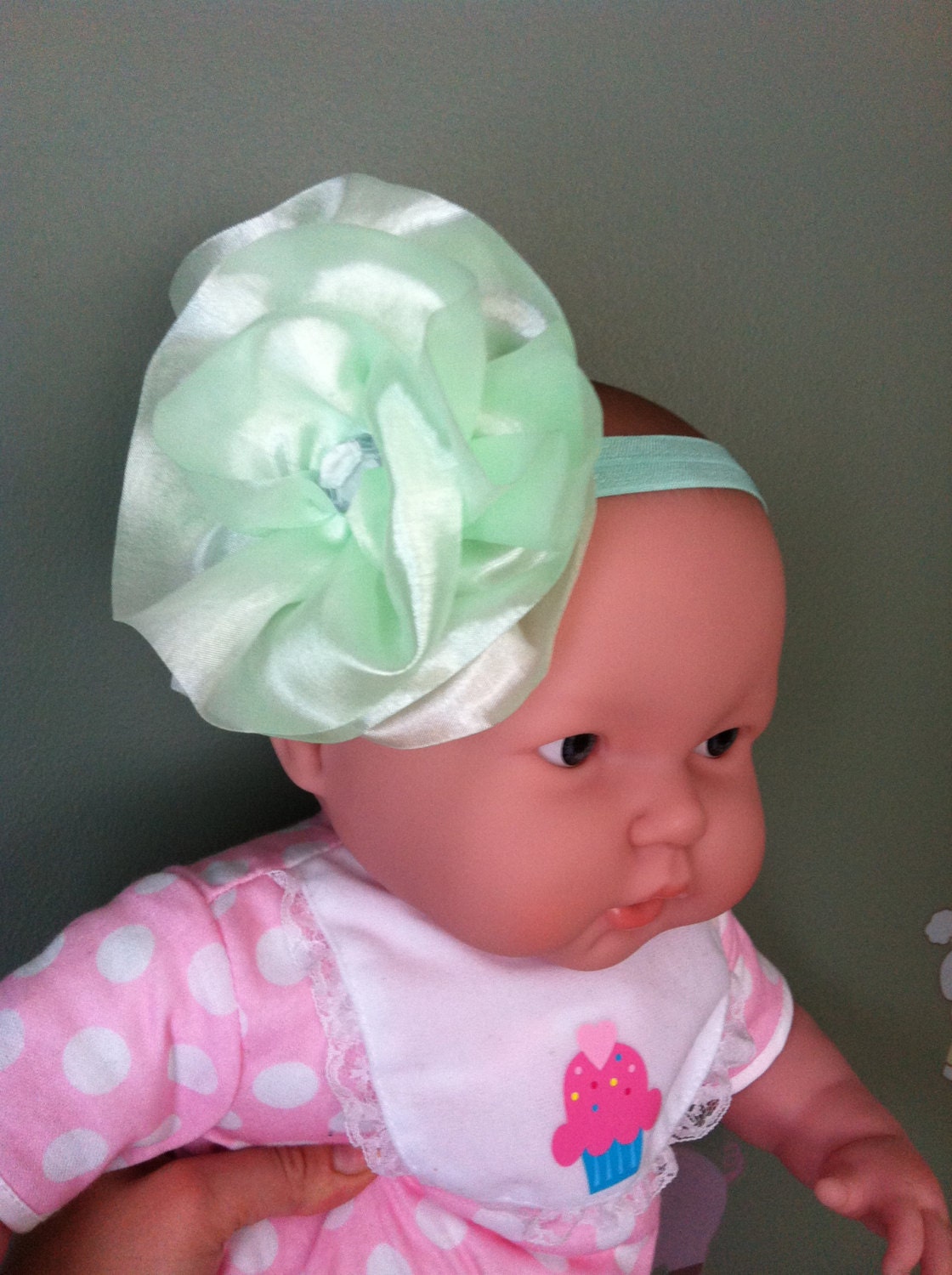 green flower baby headband, baby flower headband, green baby headband, pretty baby headband, summer baby headband, mint green baby headband