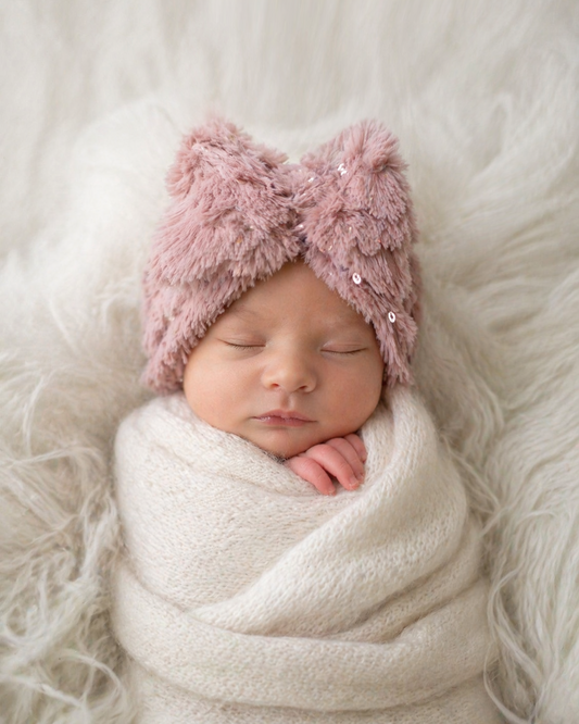 Blush Pink Baby Turban Hat with Bow | Soft Winter Headwrap