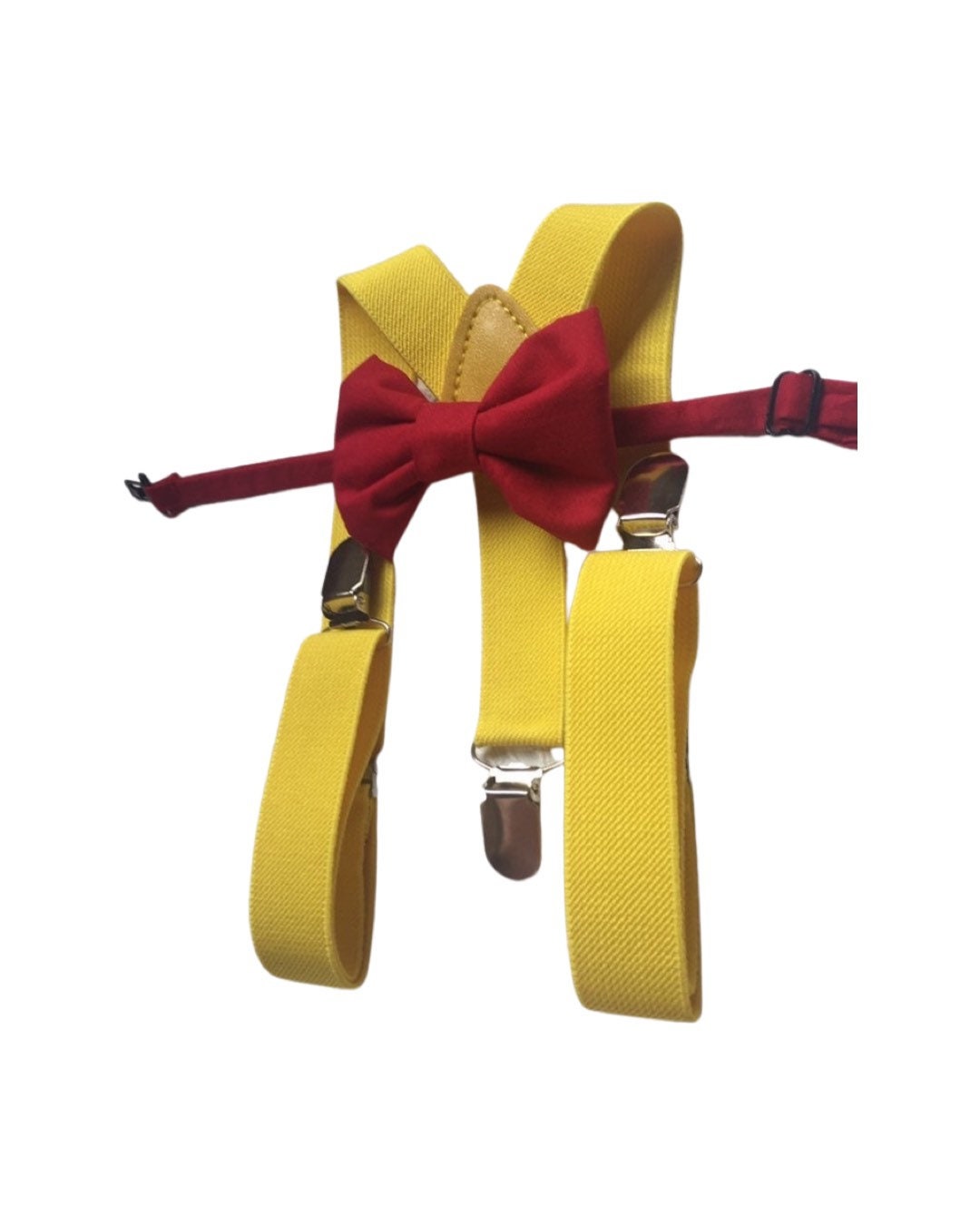 RED Bow tie and suspenders, Boys, Kids, Child, Ring Bearer Gift, Apple, yellow Suspender yellow Braces