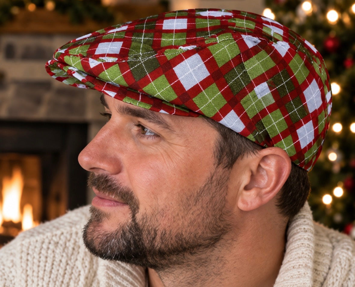 Argyle Green red Christmas Flat Cap, Peaky Blinders Hat, Baker Boy cotton Hat,Irish flat cap, Gatsby Hat, Summer Men Hat, Christmas flat cap