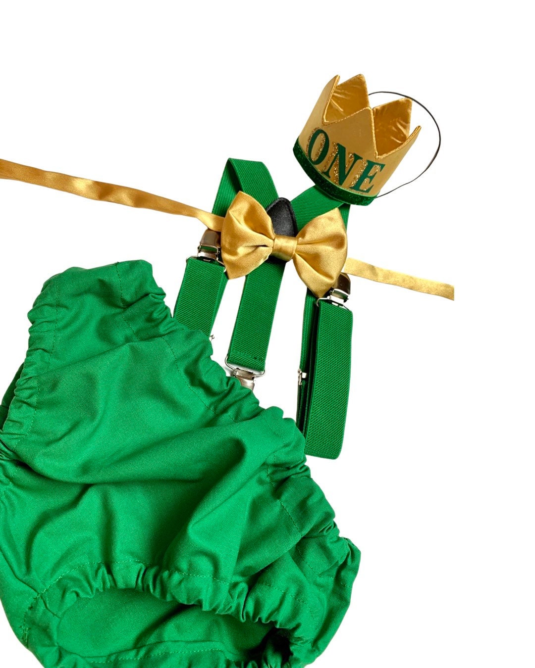 1 Green and Gold Boy Cake Smash Outfit for St. Patrick’s Day “Lucky One” 1st Birthday Party