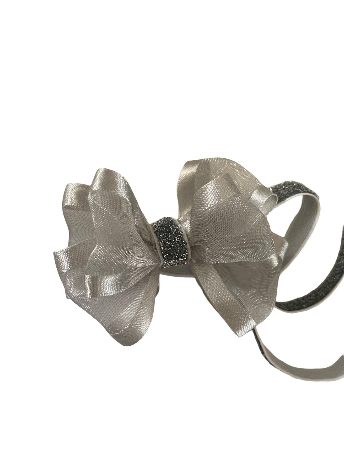 Silver bow headband for Holiday celebrations like Christmas and Special occasion family photos