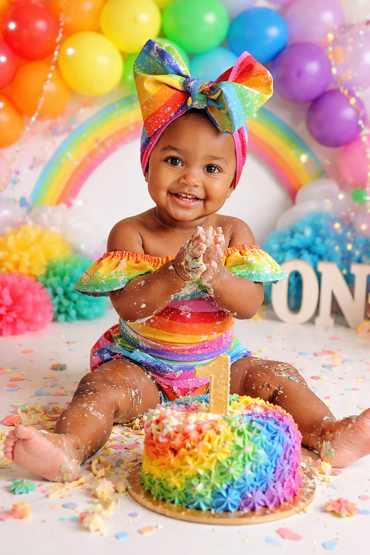 Rainbow Birthday Romper with Matching Bow Wrap | Custom Baby Girl Outfit | Cake Smash & First Birthday
