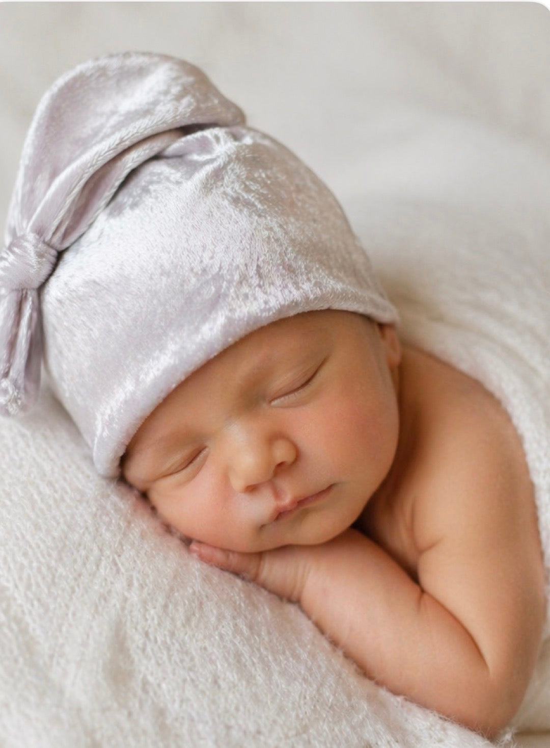 Newborn Velvet Sleepy Cap | Baby Knot Hat Photo Prop | Soft Slouchy Newborn Hat