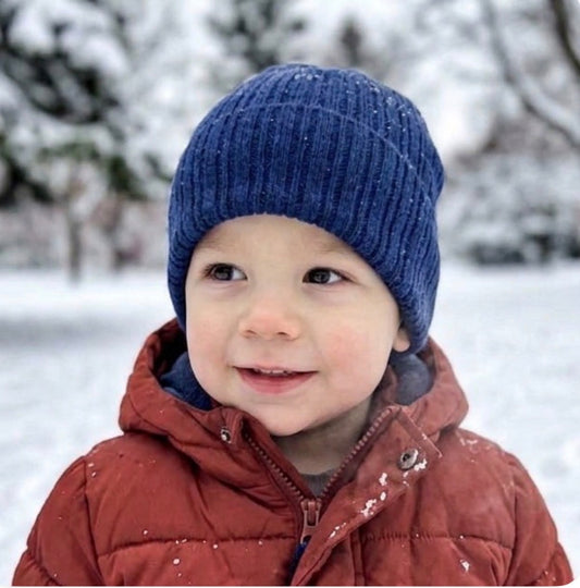 Wool Navy Rib-Knit Winter Beanie | baby to adult