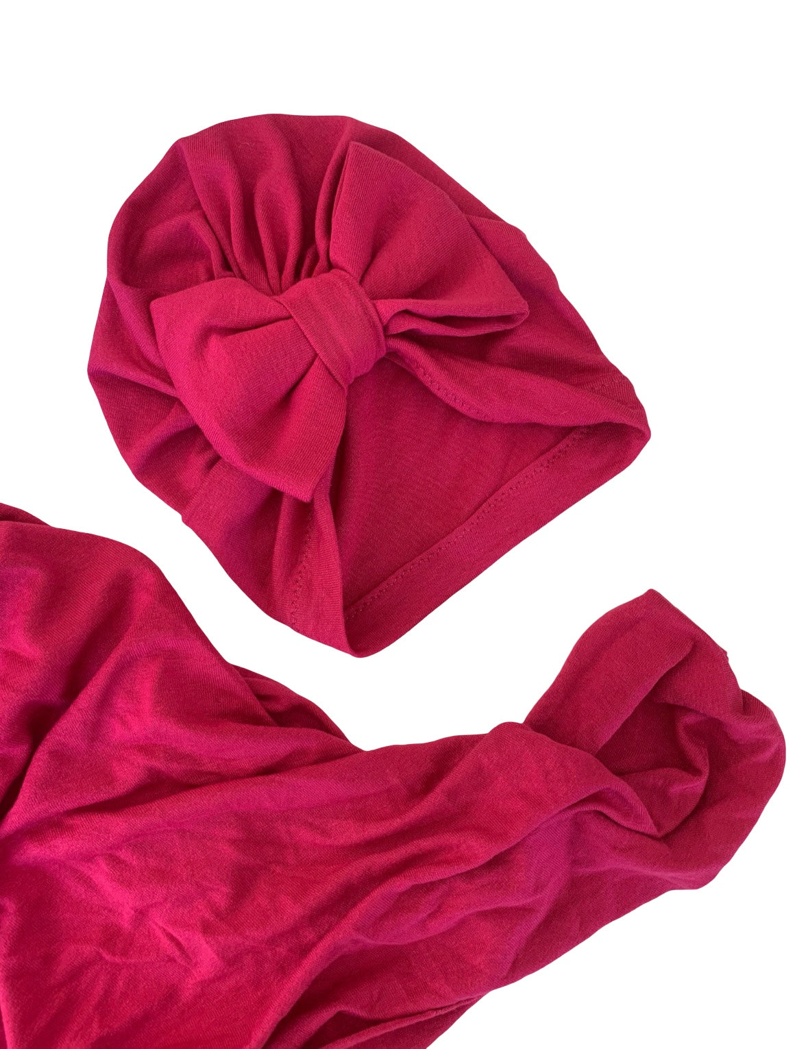 Fuschia Baby swaddle blanket headband with turban bow hat