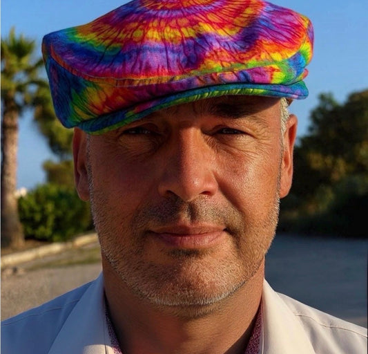 Tie Dye Flatcap- Rave Hat Rainbow Festival flat cap