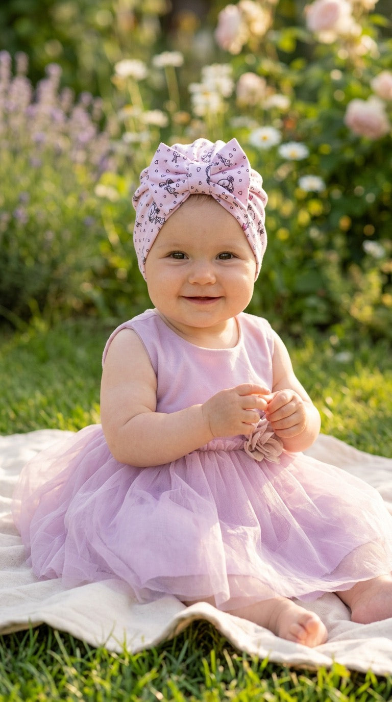 Baby Turban Hat with Bow – Pink Baby Girl Headwrap | Newborn Infant Toddler Hat | Cute Baby Shower Gift