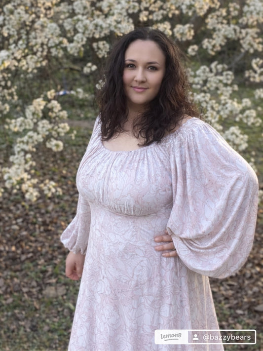 Elena pink CHERRY puff sleeve floor length empire waist dress