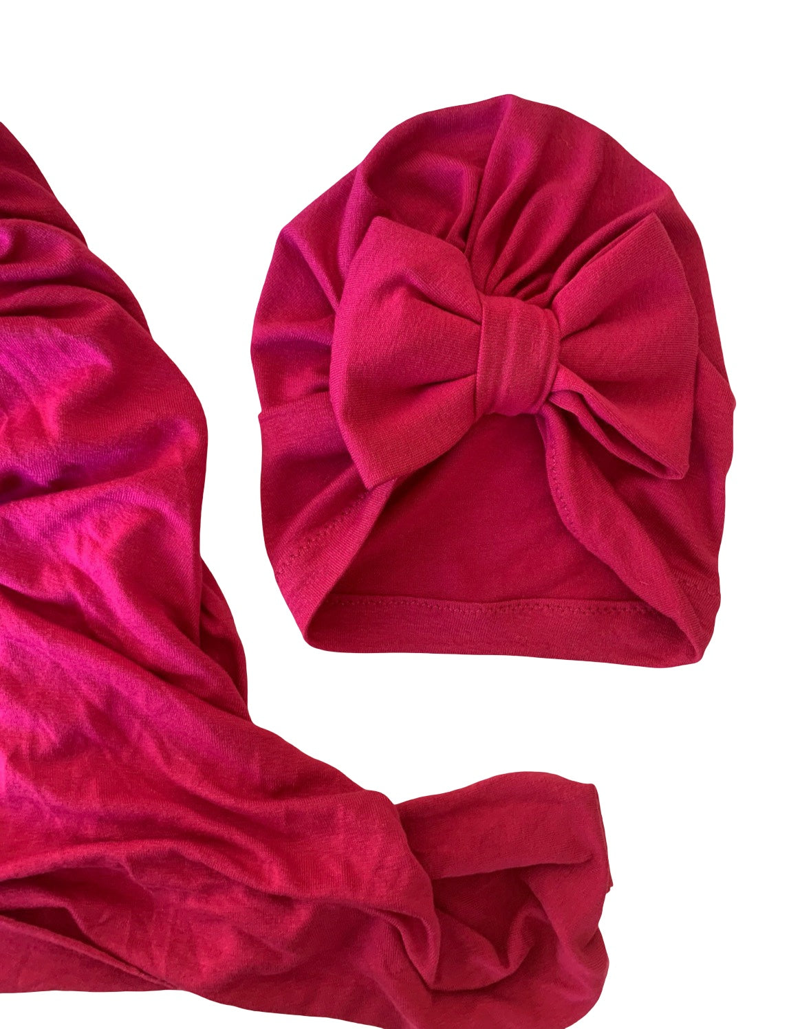 Fuschia Baby swaddle blanket headband with turban bow hat